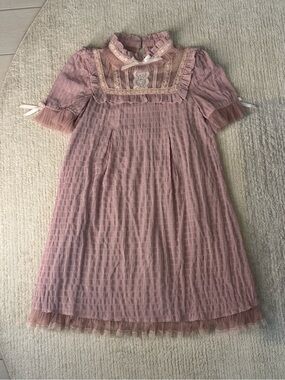 Secret Honey Vintage-Inspired Pink Midi Dress with Lace Trim From Japan